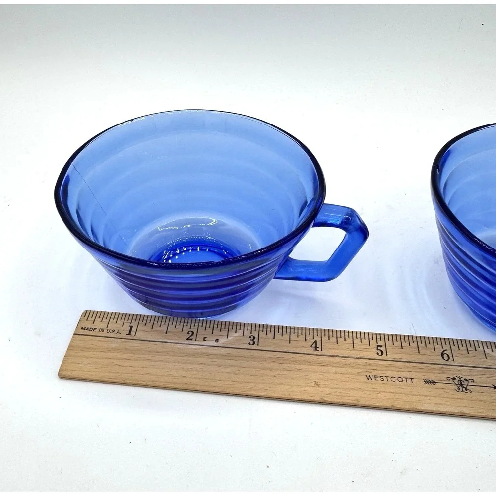 VTG Set 2 Hazel Atlas Moderntone Cobalt Blue Depression Tea Coffee Cups Art Deco